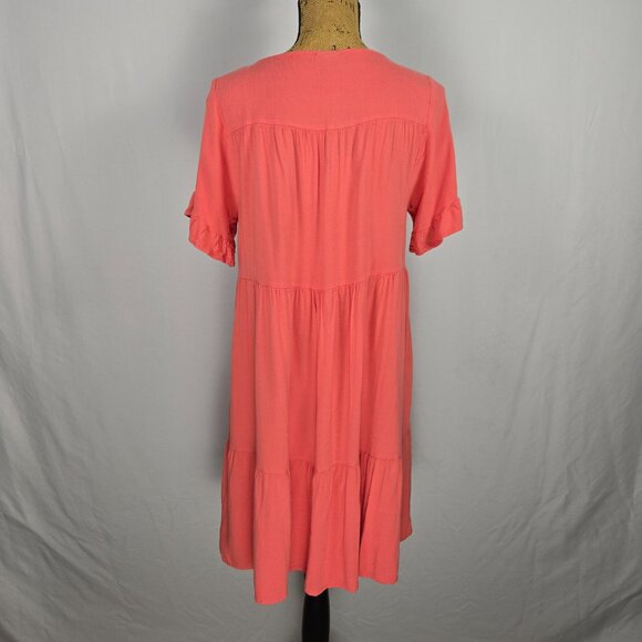 Torrid Coral Tiered Babydoll Dress 00 Plus Short Sleeve Boho Summer Rayon - Picture 3 of 11